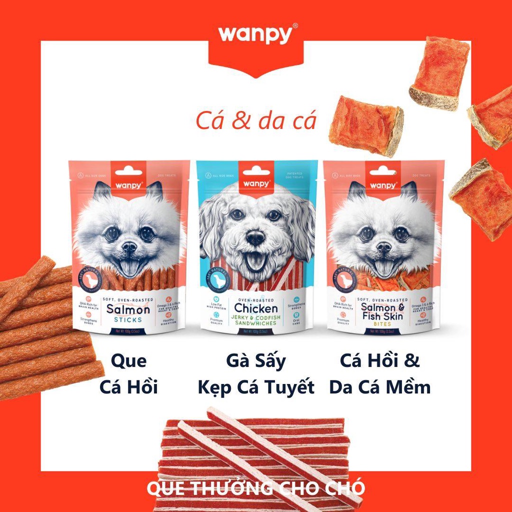 Snack Wanpy cho chó - Bánh thưởng nhiều vị gà vịt cá hồi cho chó các loại túi 100g Bốn Chân  Bonchan.petstore