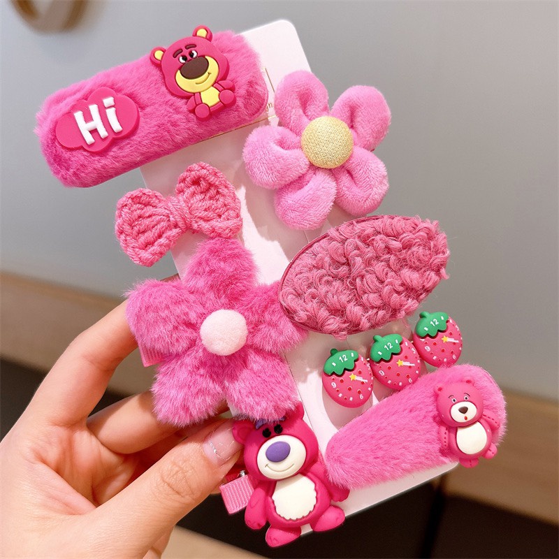 Set kẹp tóc 8 món gấu dâu hồng lotso xinh xắn dễ thương cho bé gái