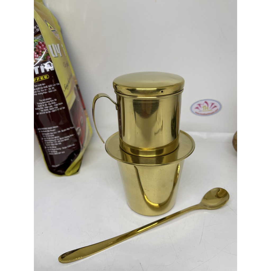 Bộ ly phin cà phê kèm mỗng inox 304 toàn bộ vàng titan bóng cao cấp, sang trọng tươi đẹp Hcm