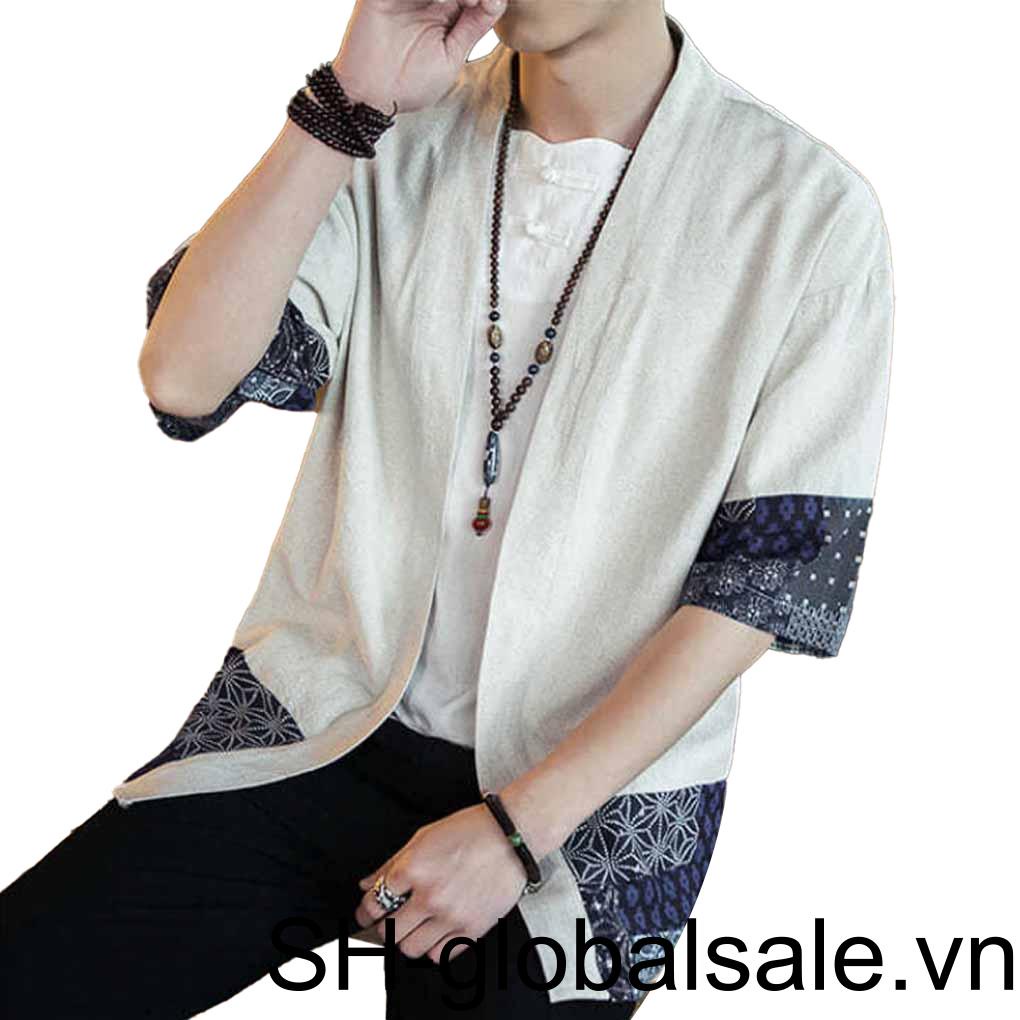 Áo Khoác Kimono Tay Lửng Siêu Nhẹ Phong Cách Vintage Nhật Bản Cho Nam