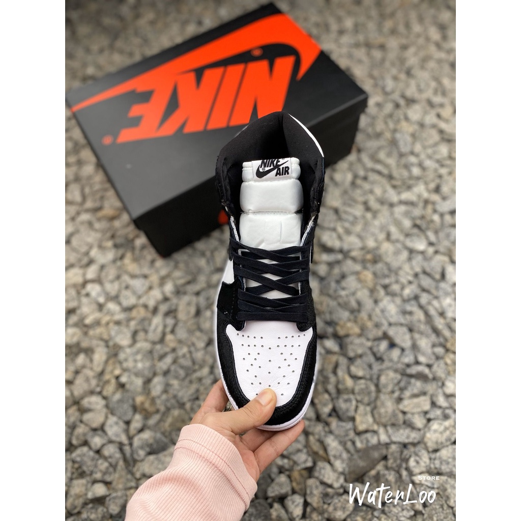 Giày Thể Thao Sneaker Air Jordan 1 Panda Da Lộn Cổ Cao Waterloo Shop