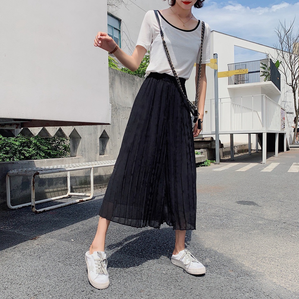 Quần Dài Chiffon Ống Rộng Họa Tiết Chấm Bi Thời Trang Mùa Hè Cho Nữ