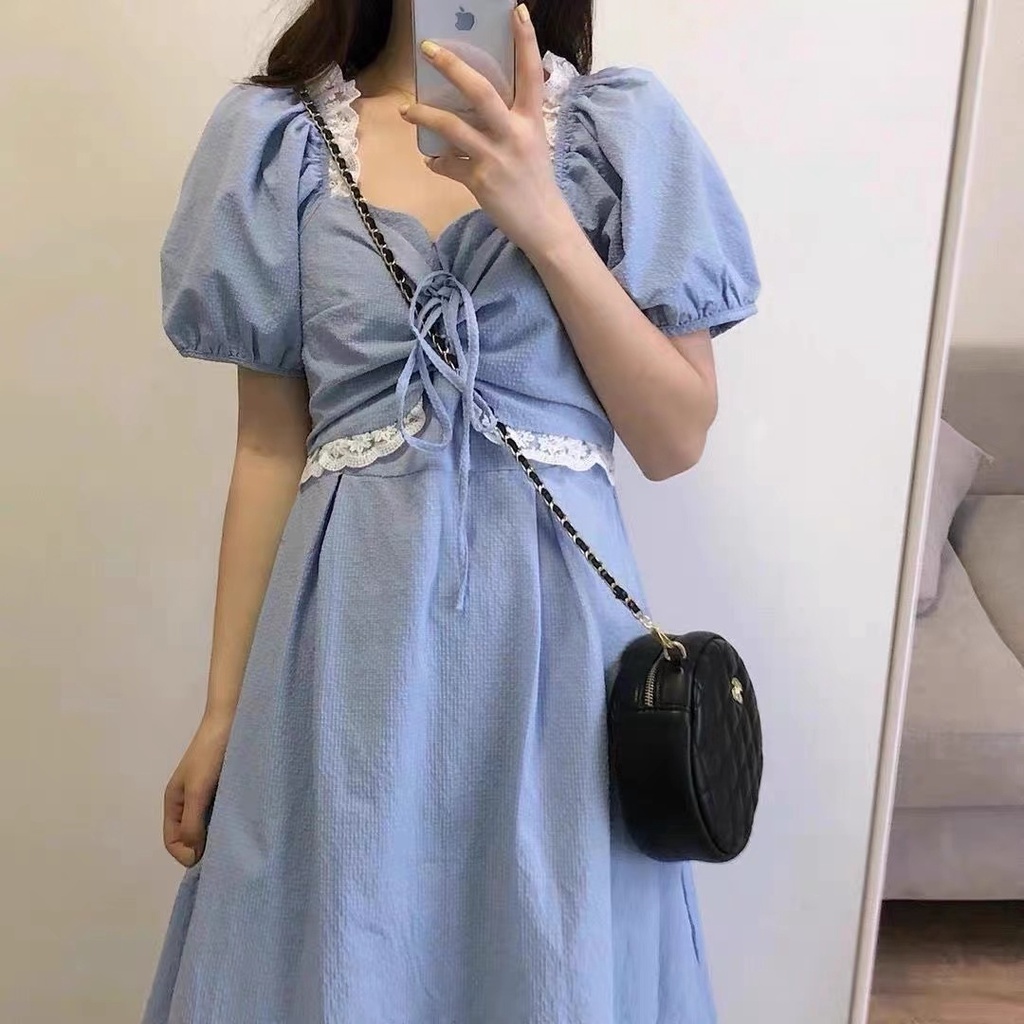 ZHELIHANGFEI Đầm Dài Ôm Eo Phong Cách Pháp Ngọt Ngào