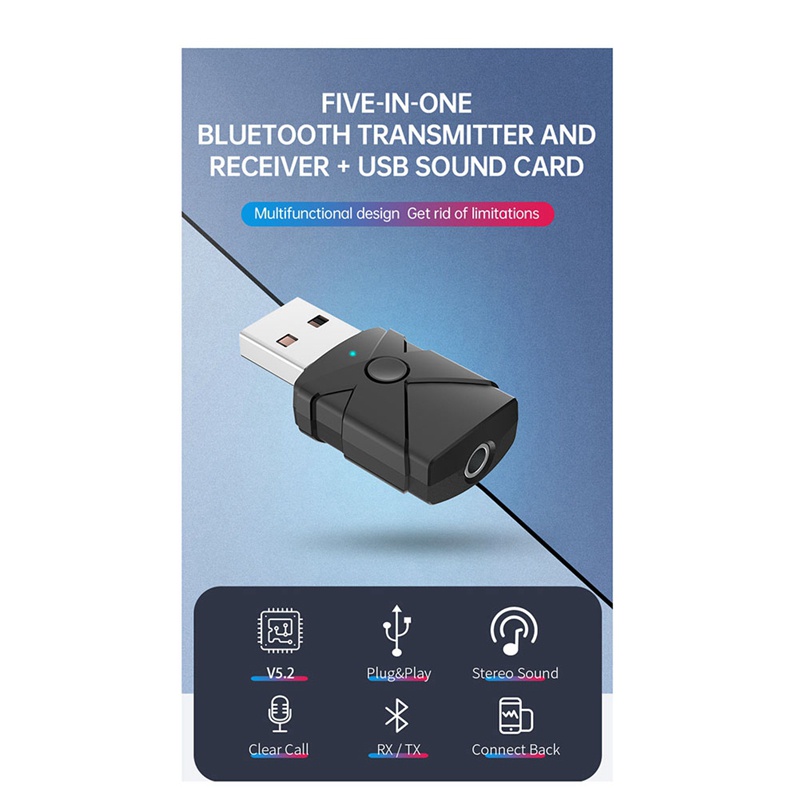 Usb Bluetooth 5.2 Nhận Tín Hiệu Âm Thanh Aux Giắc Cắm 3.5mm Dùng Cho TV / Xe Hơi