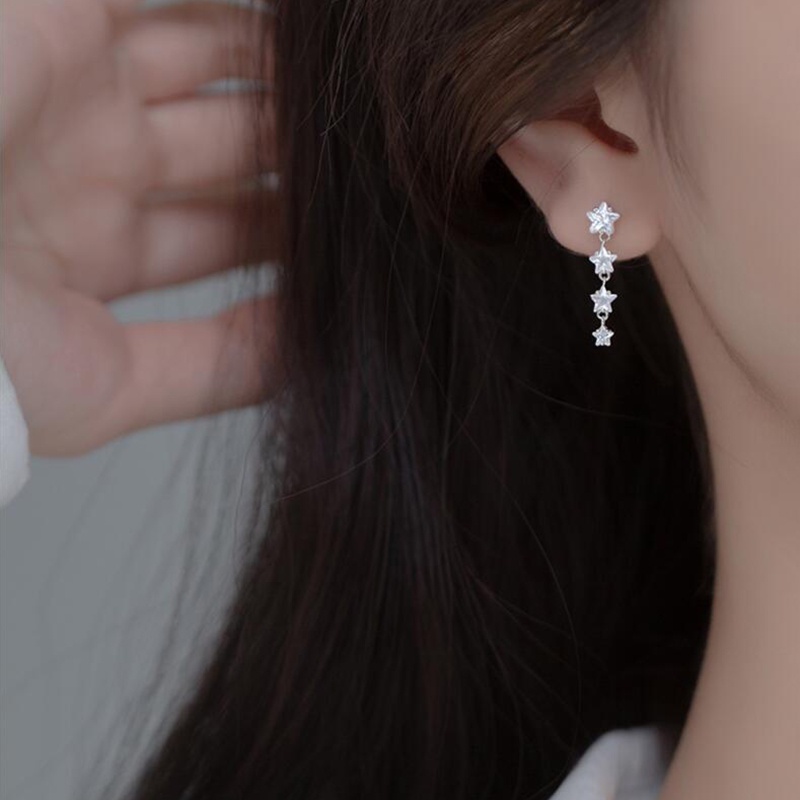 Bông Tai Dáng Dài Hình Ngôi Sao Phối Tua Rua Thời Trang Hàn Quốc Cho Nữ