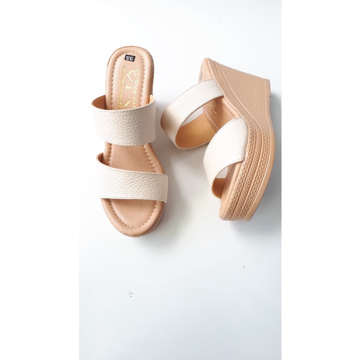 Dép nữ đế xuồng cao 9 phân da bò thật cao cấp VI VI .