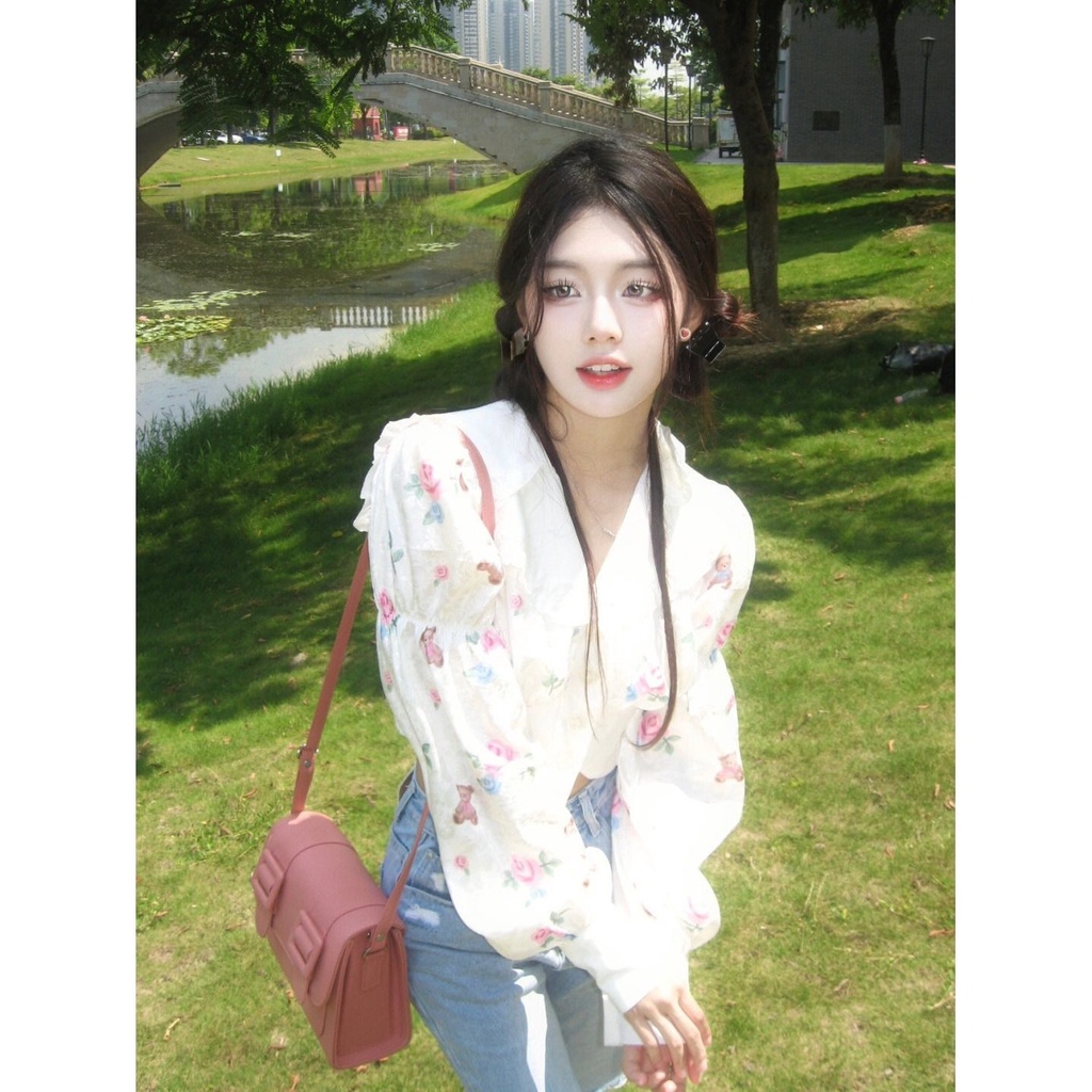 Áo Sơ Mi Tay Dài In Họa Tiết Hoa Phong Cách Hàn Quốc Thời Trang Cho Nữ