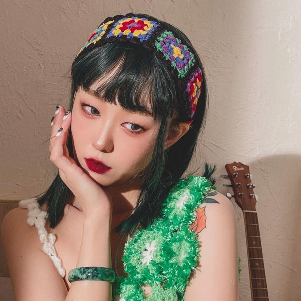 Băng Đô Cài Tóc Bản Rộng Co Giãn Họa Tiết Hoa Phong Cách Dân Tộc Cho Nữ