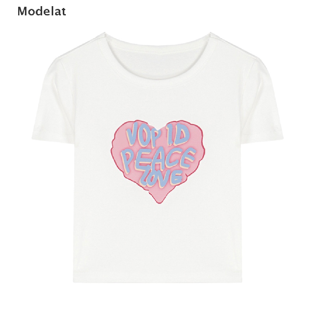 Áo Thun Croptop Tay Ngắn In Họa Tiết Trái Tim Màu Trắng Đen Phong Cách Harajuku Hàn Quốc Cho Nữ