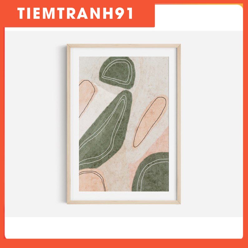 Tranh treo tường | Tranh nghệ thuật trừu tượng - Green And Pink Abstract Art, Modern Abstract Art, L