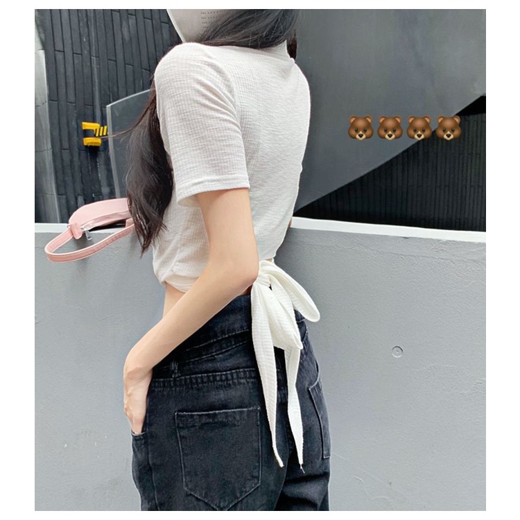 Áo thun cổ polo DIDIKA dáng ngắn phối dây buộc sau lưng thời trang mùa hè 2022 cho bạn gái