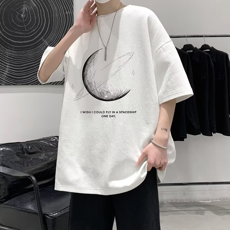 Áo Thun Tay Ngắn Cổ Tròn In Chữ Phong Cách hip hop Nhật Bản Thời Trang Cho Nam Size S-5XL