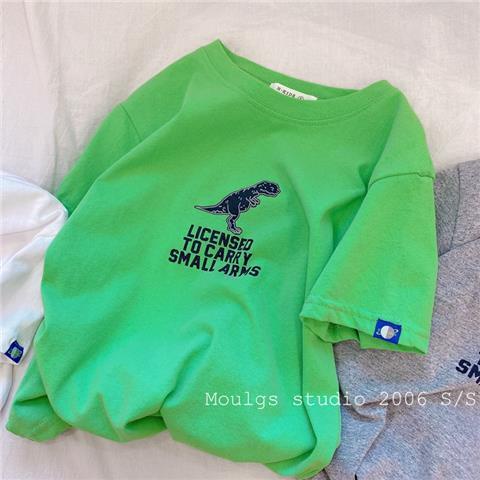 Áo Thun Cotton Cổ Tròn Tay Ngắn In Hình Khủng Long Hoạt Hình Thoải Mái Cho Bé Trai