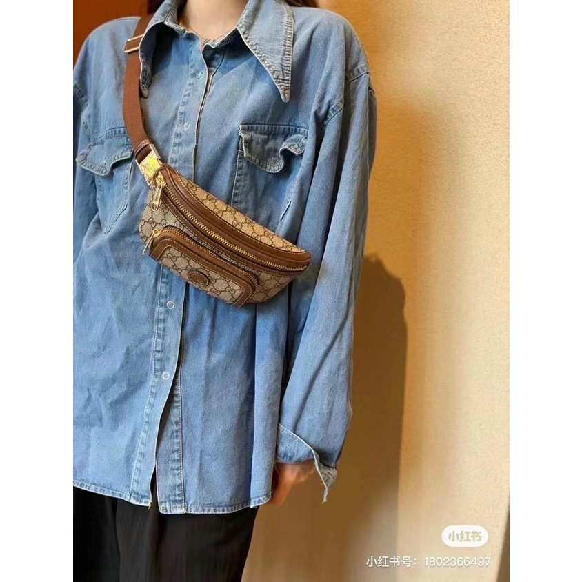 Túi mề gà W366-22 đeo chéo BUMBAG GG LOGO CHẤT DA TOGO, DA THẬT SIZE MINI : 22 CM FULLBOX