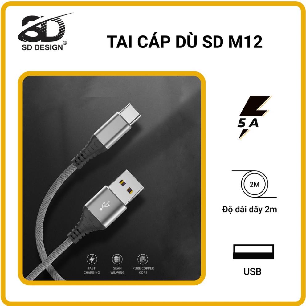 Cáp sạc dây dù chính hãng SD DESIGN M12s sạc siêu nhanh, siêu bền dùng cho các loại điện thoại