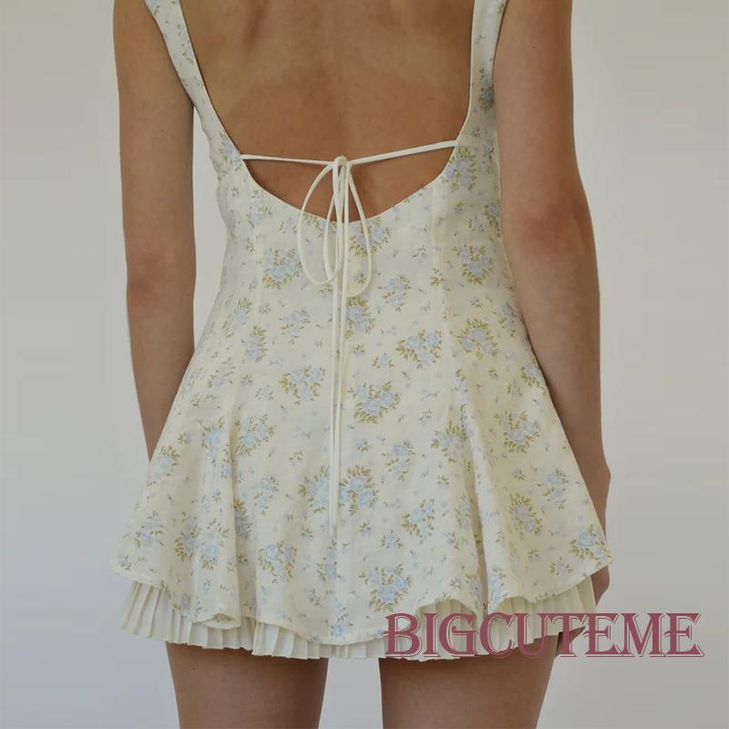 Đầm Ngắn Không Tay Cài Nút Họa Tiết Hoa Thời Trang Mùa Hè Xinh Xắn Cho Nữ