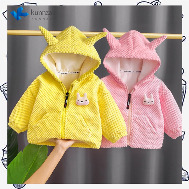Áo Khoác Lông Cừu Dày Tay Dài Có Nón Dáng Chữ A In Họa Tiết Hoạt Hình Dễ Thương Cho Bé Gái 1-5 Tuổi