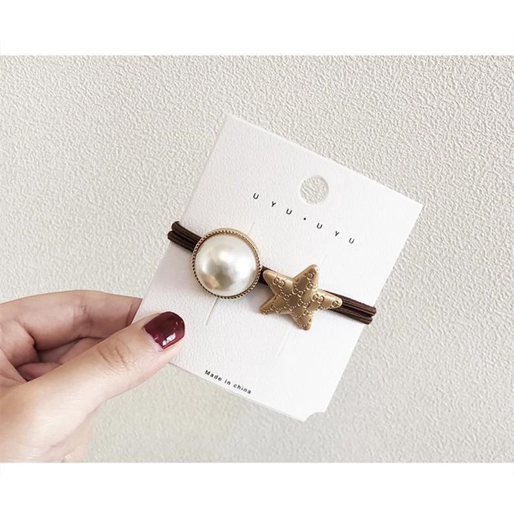 Dây Cột Tóc Co Giãn Đính Ngọc Trai Hình Trái Tim Phong Cách Retro Đơn Giản Cho Nữ