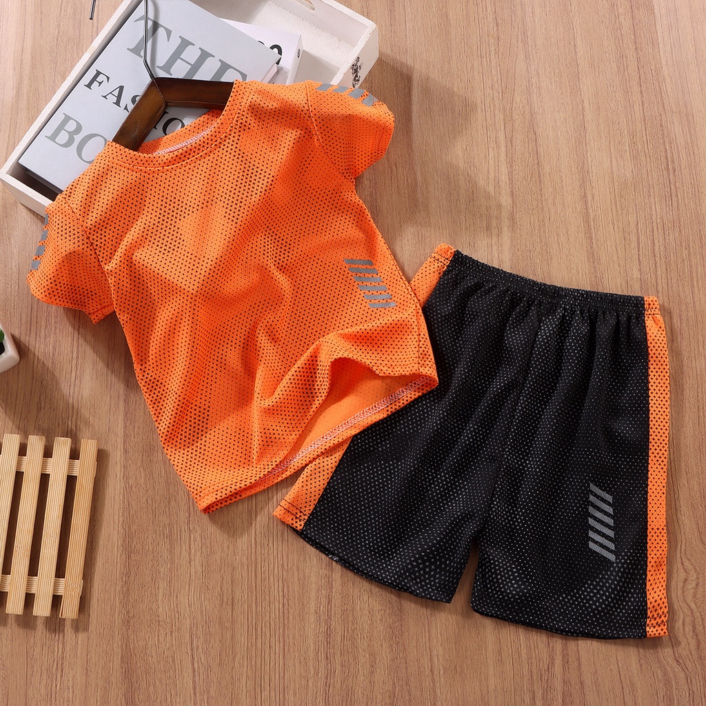 Set Đồ Thể Thao Phối Lưới Tay Ngắn 90-170cm Nhanh Khô Thời Trang Mùa Hè Cho Bé Trai Và Gái