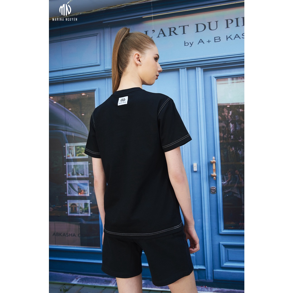 Áo phông cotton thun MARINA NGUYỄN Thiết Kế Cổ Tròn, có chữ trước ngực, Tay ngắn, Vải cotton 123-010