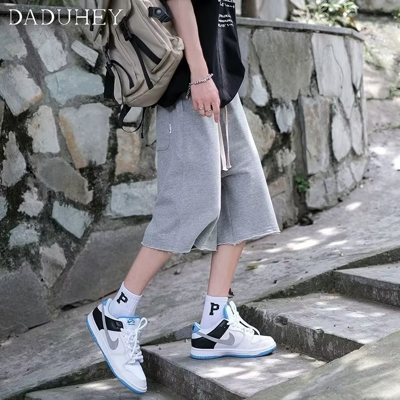 DaDuHey Men's Summer Thin Straight Loose Shorts Fashionable All-Match Framed Casual Crossed Pants