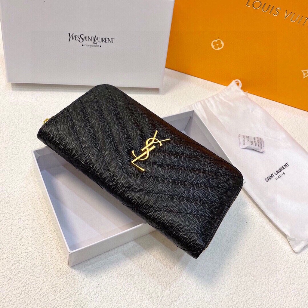 Ysl Saint Laurent Ví Da Bò Có Khóa Kéo Thời Trang