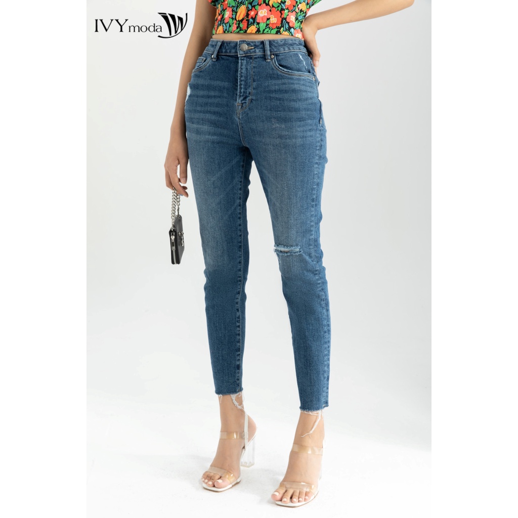 Quần jeans bó rách gối nữ IVY moda MS 25B8020