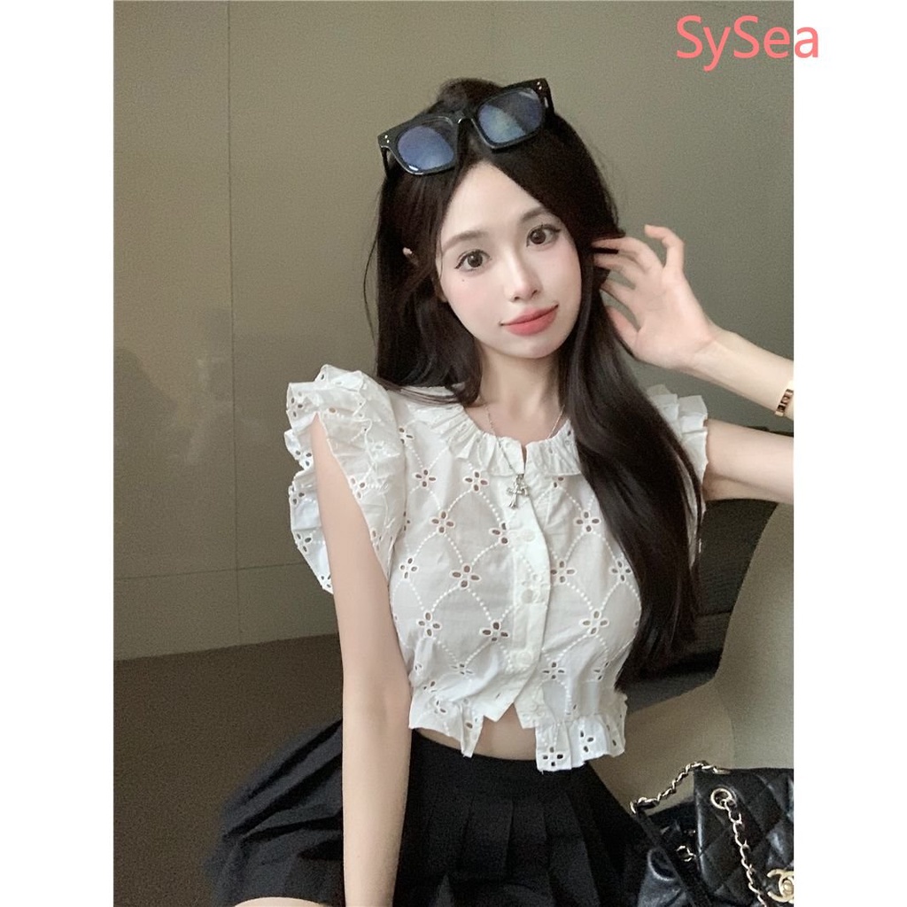 Áo Croptop Cổ Thuyền Phối Bèo Thời Trang Mùa Hè Cho Nữ