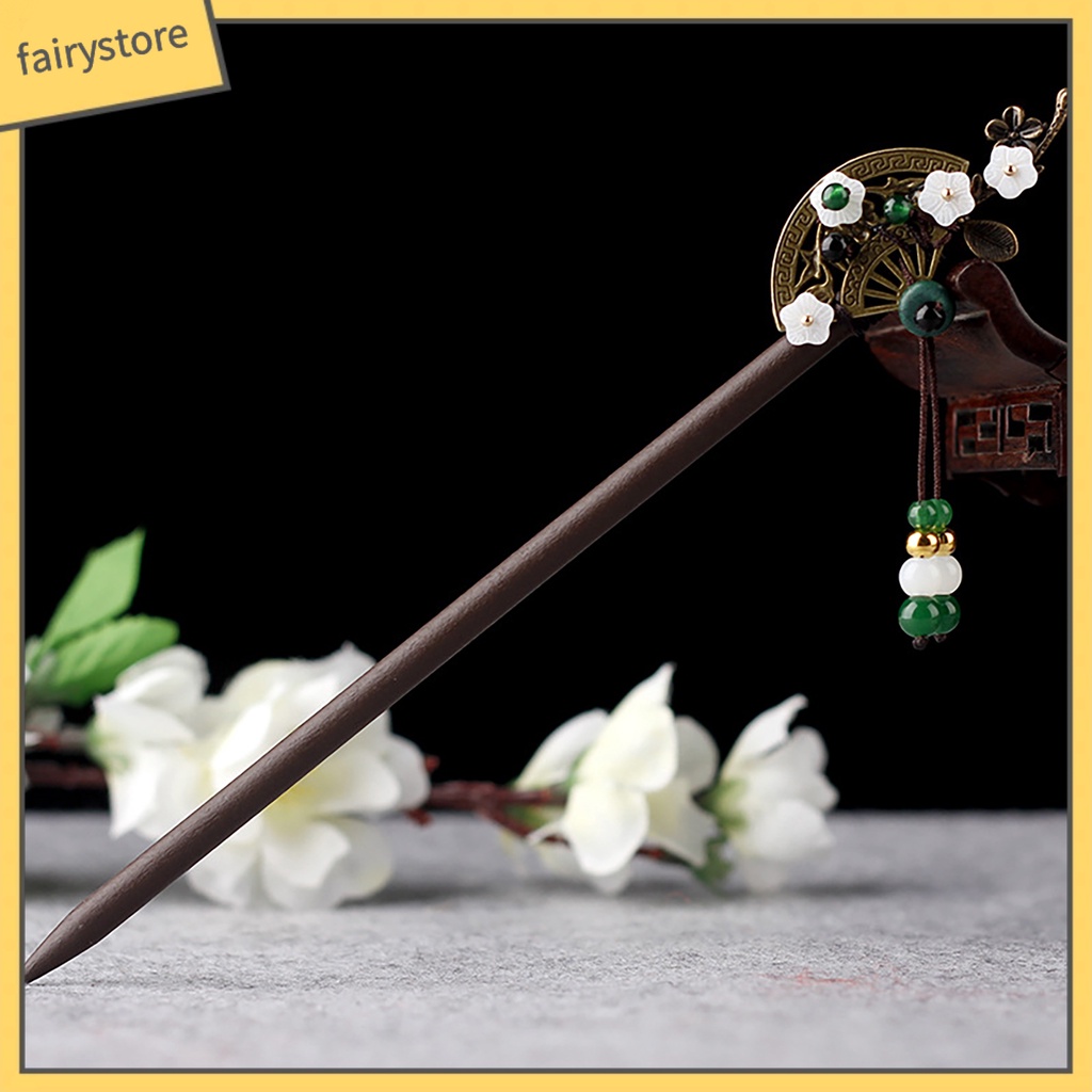 Trâm Cài Tóc Bằng Gỗ Đính Tua Rua Phong Cách Trung Hoa Cổ Điển Trang Trí Tóc Cho Nữ [Fairy1]