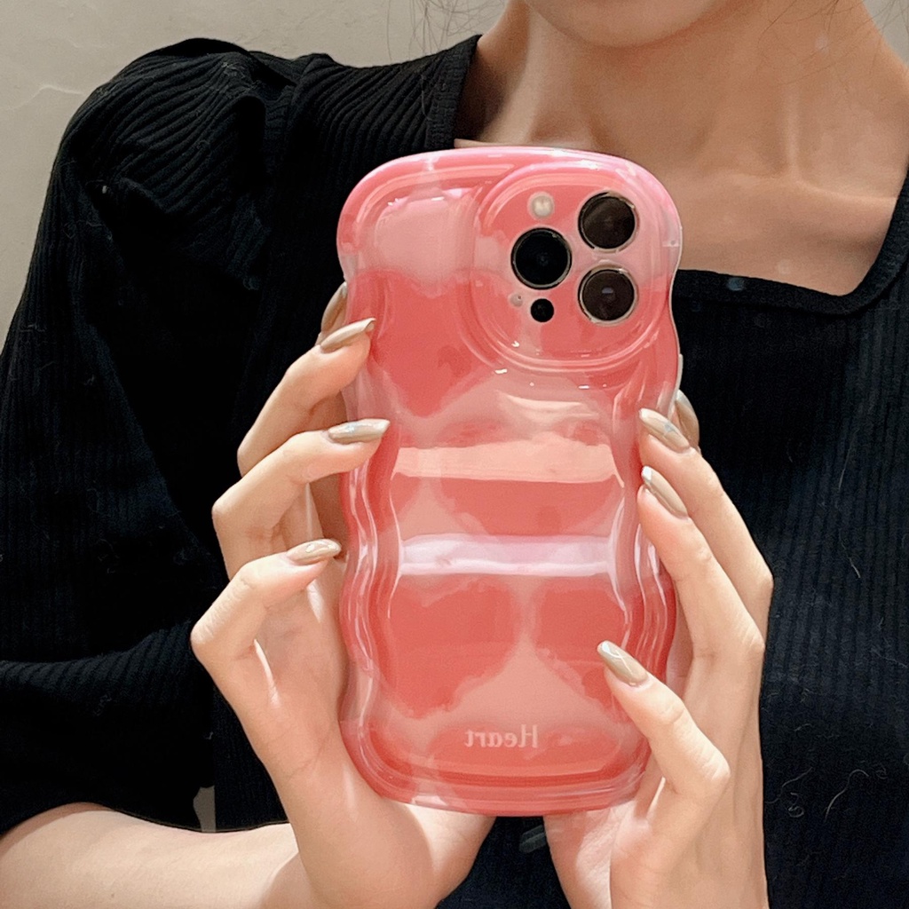 Ốp Điện Thoại Tpu Silicon Mềm Chống Sốc Chống Rơi Họa Tiết Trái Tim Màu Hồng Cho iPhone 14 13 12 11 Pro Max