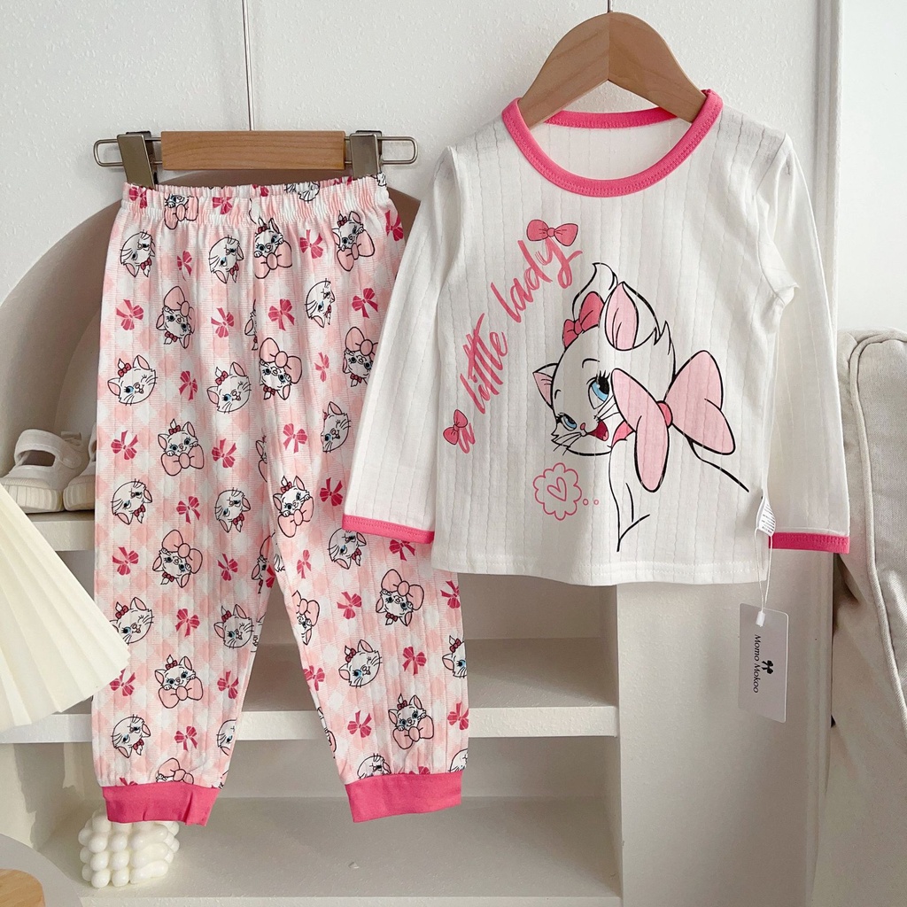 Bộ Đồ Ngủ Tay Dài Chất Liệu Cotton Thoáng Khí In Họa Tiết Hoạt Hình Dễ Thương Thời Trang 2023 Cho Bé
