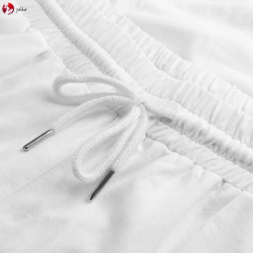 Quần Dài Dáng Rộng Bằng Cotton Linen Dây Rút Eo Co Giãn Trọng Lượng Nhẹ Có Túi Dành Cho Nam Nữ