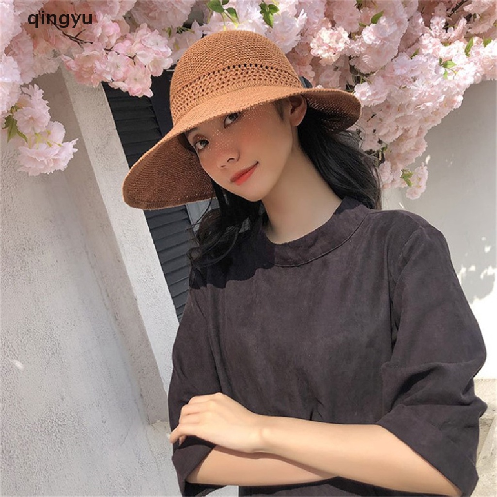 Nón Rộng Vành Hở Chóp Thoáng Khí Đính Nơ Thời Trang Đi Biển Mùa Hè