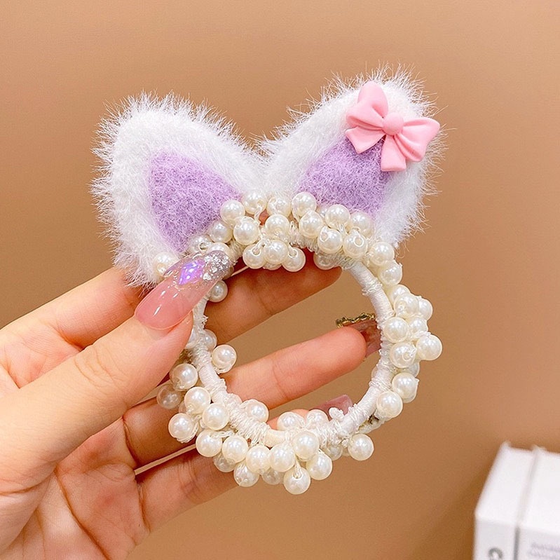 1 Băng Đô Tai Mèo Đính Ngọc Trai Dễ Thương Cho Bé