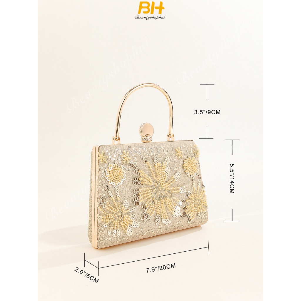 Hàng Có Sẵn Mới Ví Cầm Tay Đính Hạt Ngọc Trai Thêu Hoa Phối Tua Rua Cho Bữa Tiệc