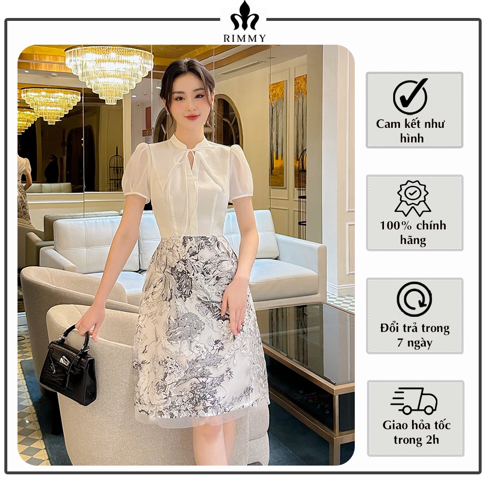 Đầm sơ mi trắng Aurora by Rimmy dáng tay phồng kết hợp họa tiết tinh tế mới lạ