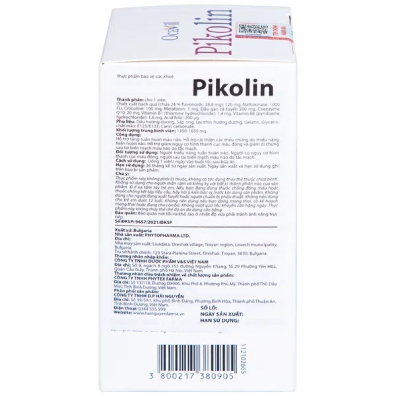 Viên uống Bổ Não, hỗ trợ tăng tuần hoàn máu não Pikolin Ocavill