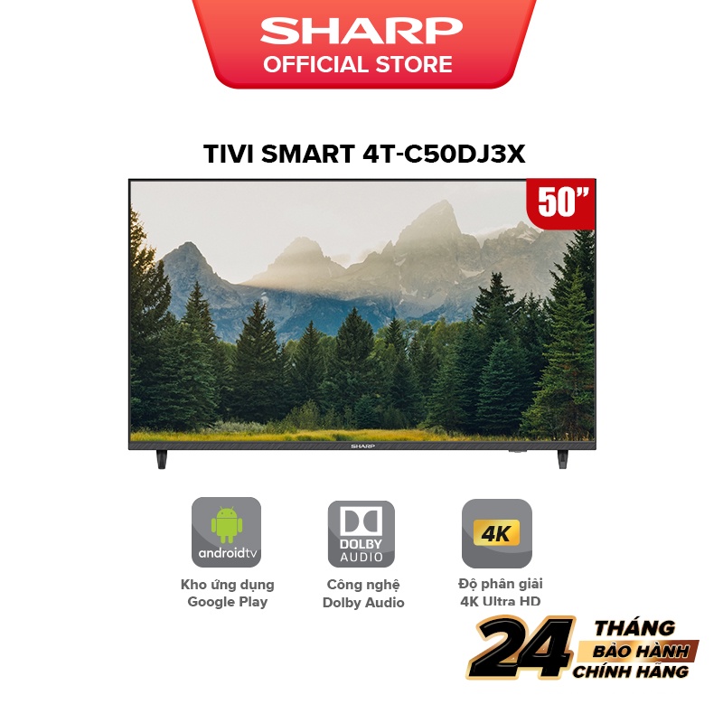 [New model] TV LED 4K 50inch Sharp 4T-C50DJ3X SX Thái Lan [Android 10, có Giọng Nói]