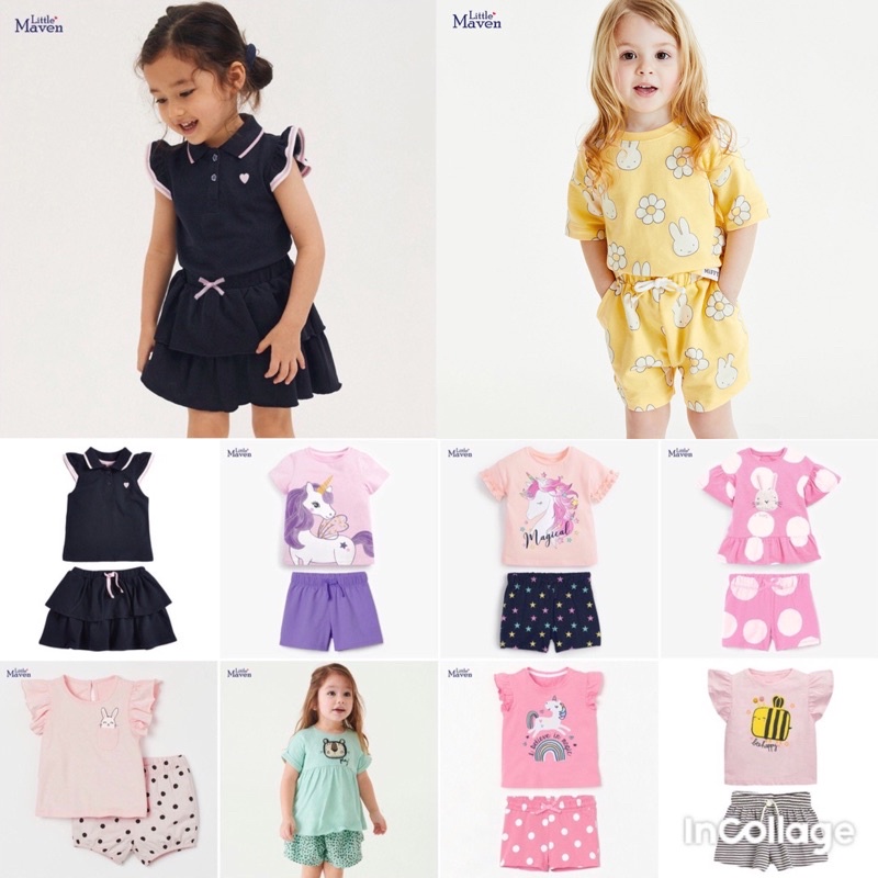 Bộ cotton ngắn tay bé gái chính hãng Little Maven cho bé từ 2 -7 tuổi