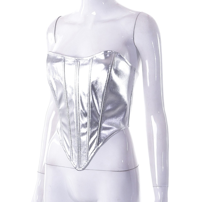 Brroa Dây Đai Áo Corset Ôm Body Định Hình Xương Kim Loại Bóng Cho Nữ Dự Tiệc