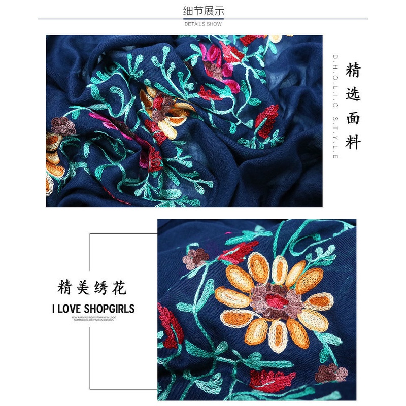 Khăn Choàng Cotton Lanh Thêu Họa Tiết Phong Cách Dân Tộc Thời Trang Thu Đông 2023