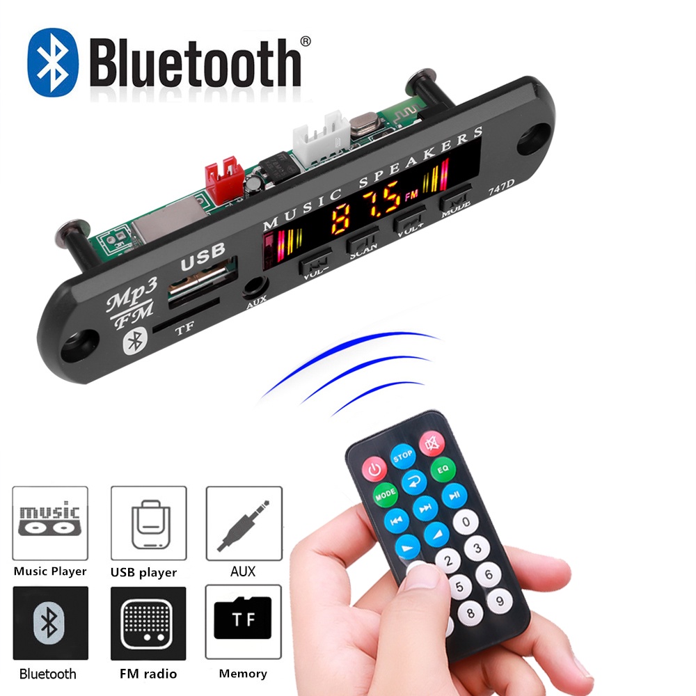 Bảng Mạch Giải Mã Âm Thanh MP3 WMA Bluetooth 5.0 5V 12V USB TF FM AUX Không Dây Có Điều Khiển Từ Xa MP3 AUX TF