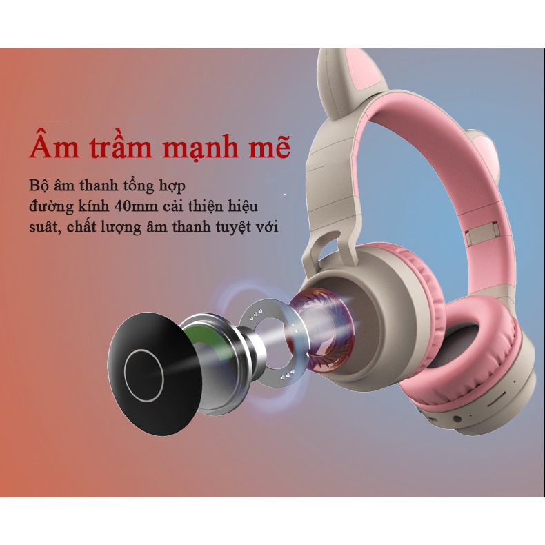 Có Mic ] Tai Nghe Tai Mèo Cao Cấp Không Dây HEADPHONE CATEAR Model BT028C Bluetooth 5.0 Chống Ồn, Bass Chắc, Êm Tai