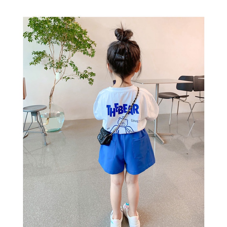 Bộ Áo cotton + Quần Short Phong Cách Phương Tây Thời Trang Mùa Hè Hàn Quốc 2022 Mới Cho Bé Gái