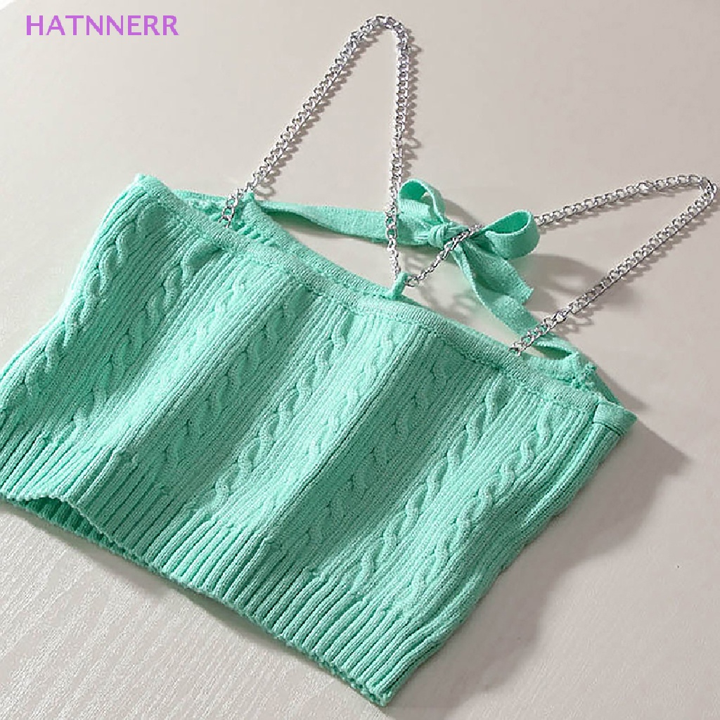 Áo Croptop Dệt Kim Không Tay Phối Dây Xích Kim Loại Gợi Cảm Mùa Hè FHS