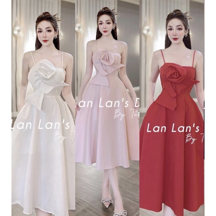 Đầm dự tiệc 2 dây đính hoa phong cách sexy ngọt ngào
