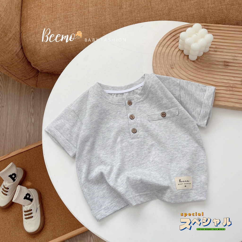 Áo phông đính cúc dừa cộc tay Beemo cho bé trai