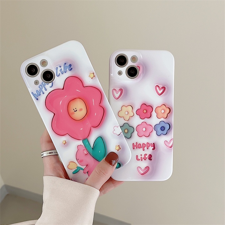 Ốp Điện Thoại Tpu Dẻo Họa Tiết Hoa &amp; Gấu Đơn Giản Dễ Thương Chống Sốc Cho iPhone 14 13 12 11 Pro Max