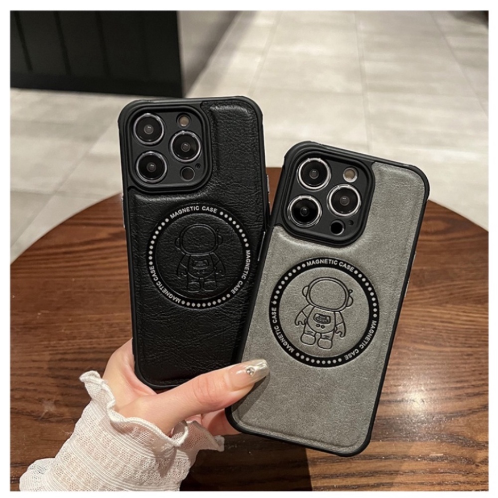 Ốp Điện Thoại Da Bò Mềm Bo Viền Hình Phi Hành Gia Kiểu Vintage Cho iPhone 14 13 12 11 Pro Max 14 Plus