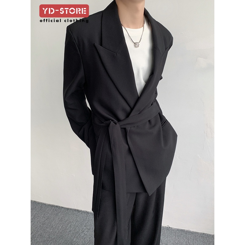 Áo Khoác Vest Màu Đen Cột Dây Eo Thời Trang Mùa Xuân Cao Cấp Cho Nam